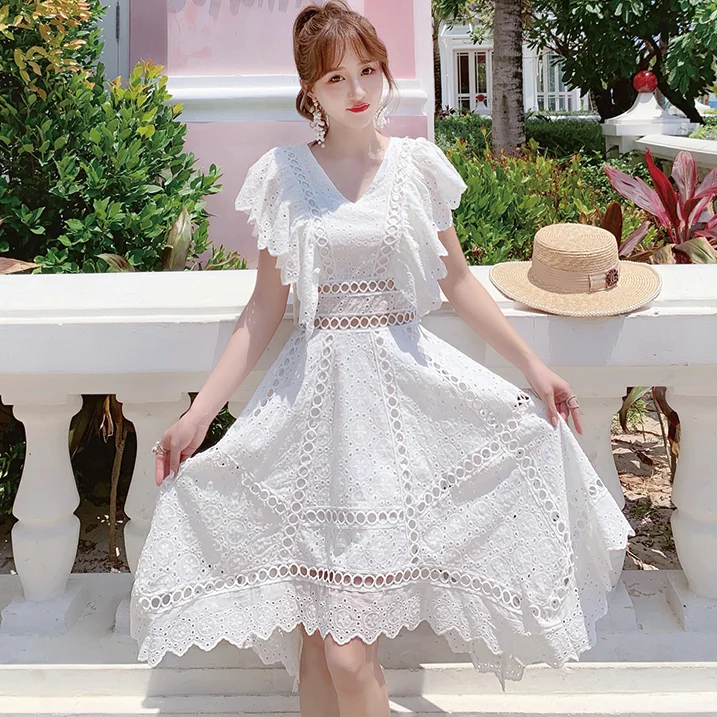 Элегантные кружевные женские платья Пляжное Открытое платье с v-образным вырезом