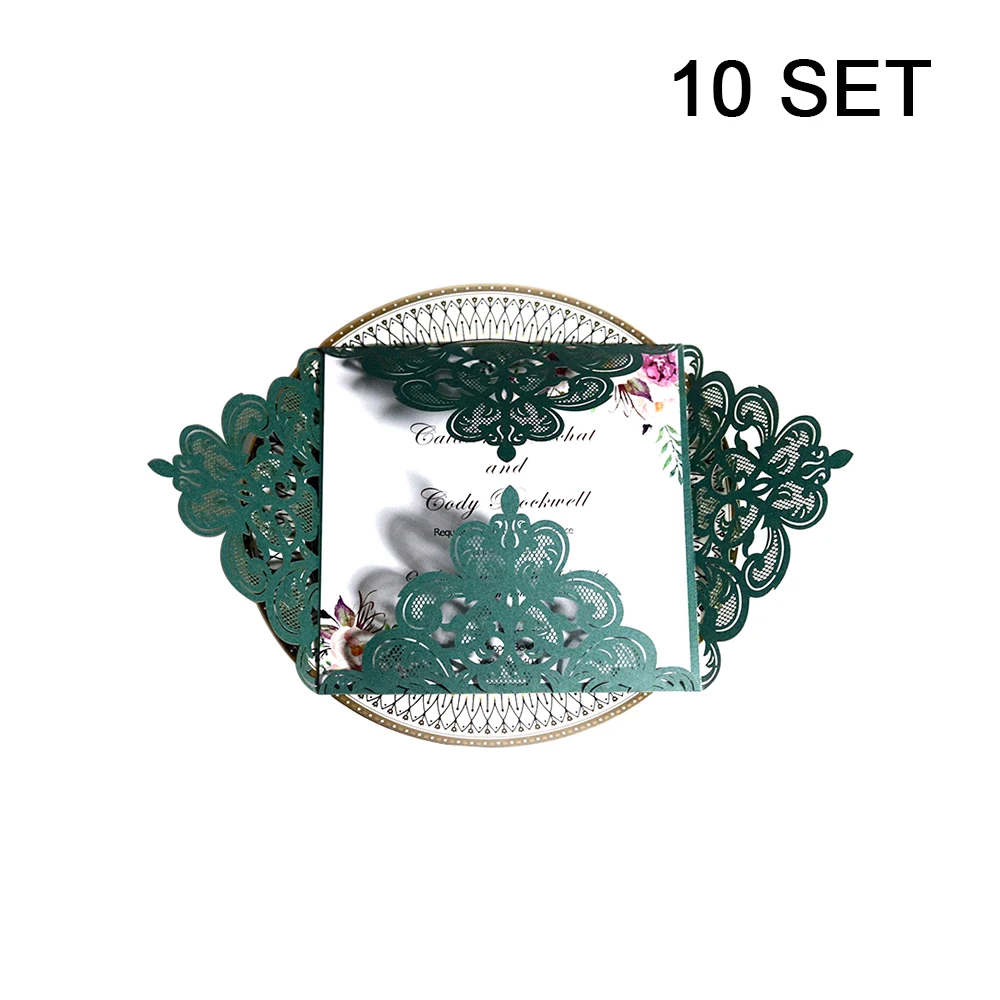  10pcs Wedding Invitations Lace Pattern Cards Laser Cut Paper Cards Announcement Greeting Postcards  - 4.00044E+12