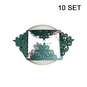 

Wedding Lace Invitation Letter Holiday Blessing Greeting Card Laser Cutout Pearlescent Paper Ink Green White Invitation Card