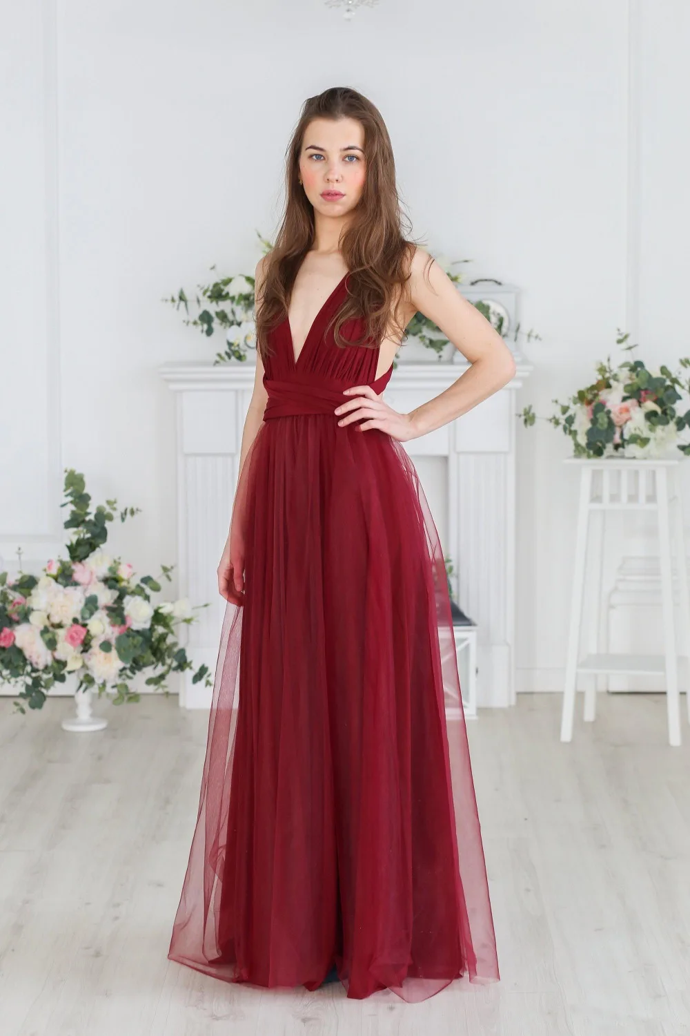 burgundy-a-line-bridesmaid-dresses-satin-v-neck-tulle-overskirts-floor-length-formal-party-dress-plus-size-maid-of-honor-gowns