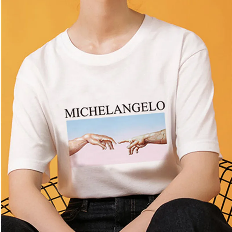 

Mona Lisa cartoon fun fashion print T-shirt women summer new spoof personality tops tees clothing mujer