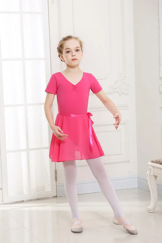 Rose Red Детское танцевальное балетное трико с корсет из хлопка и короткими рукавами, стандартное тренировочное платье для девочек, 8 цветов, C0031 - Цвет: Rose Red