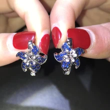 Шикарный цветочный дизайн серебряные циркониевые серьги-гвоздики для женщин ручной работы эмалевые серьги Модные ювелирные изделия