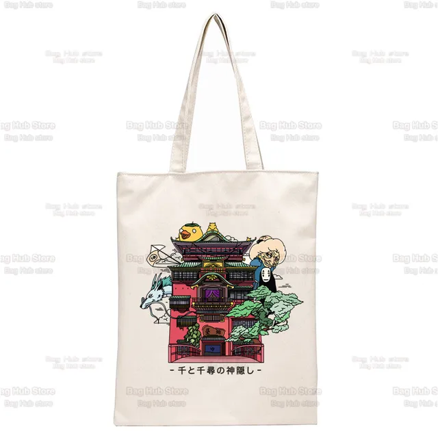 Spirited Away Faceless  Print Reusable Shopping Bag Women Canvas Tote Bags Printing Eco Bag Cartoon Shopper Shoulder Bags N2255E