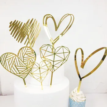 

2021 New Love Wedding Cake Topper Gold Happy Valentine's Day Pink Heart Cake Topper For Wedding Birthday Party Cake Decorations