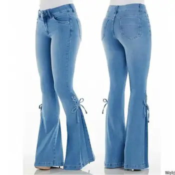 

New Women's Flare Jeans Winter Warm High Waist Push-up Jeans Mommy Pants Women's Wide Leg Pants Skinny Flared Pants Jeans Plus S