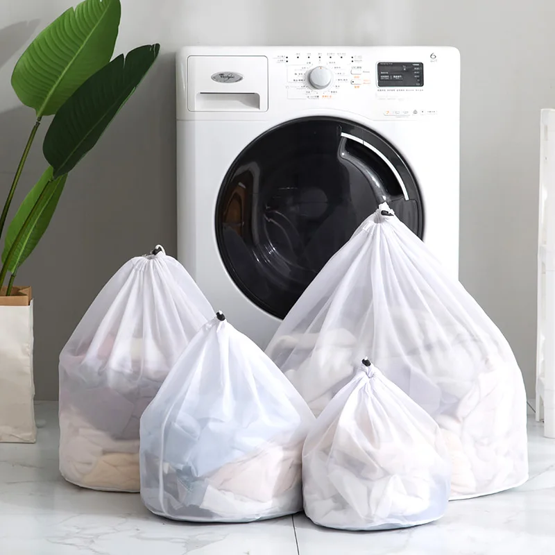 Household Thick Polyester Mesh Laundry Wash Bag Underwear Bra Coats Curtain Washing Large Capacity Drawstring Basket | Дом и сад