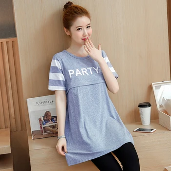 

851# Sweet Cotton Casual Maternity Mother Nursing T Shirt Summer Loose Breastfeeding Clothes Lacation Breast Feeding Tees Tops