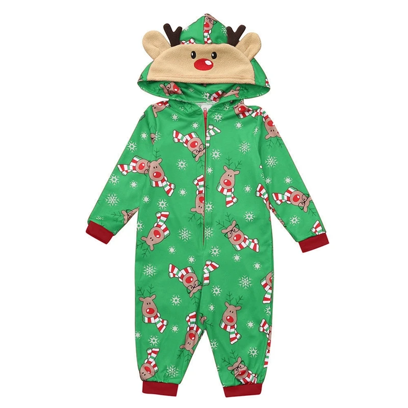 Baby Green Рождественские комплекты для родителей и детей; комбинезон с капюшоном; комбинезон с принтом оленя; Семейные пижамы; Рождественская одежда для сна; домашняя одежда; комбинезоны; одежда - Цвет: Baby Green