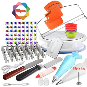 

90Pcs/set Professional Cake Decorating Tools Set Stainless Steel Cream Tips Portable Piping Nozzles Bags Kitchen Baking Supplies