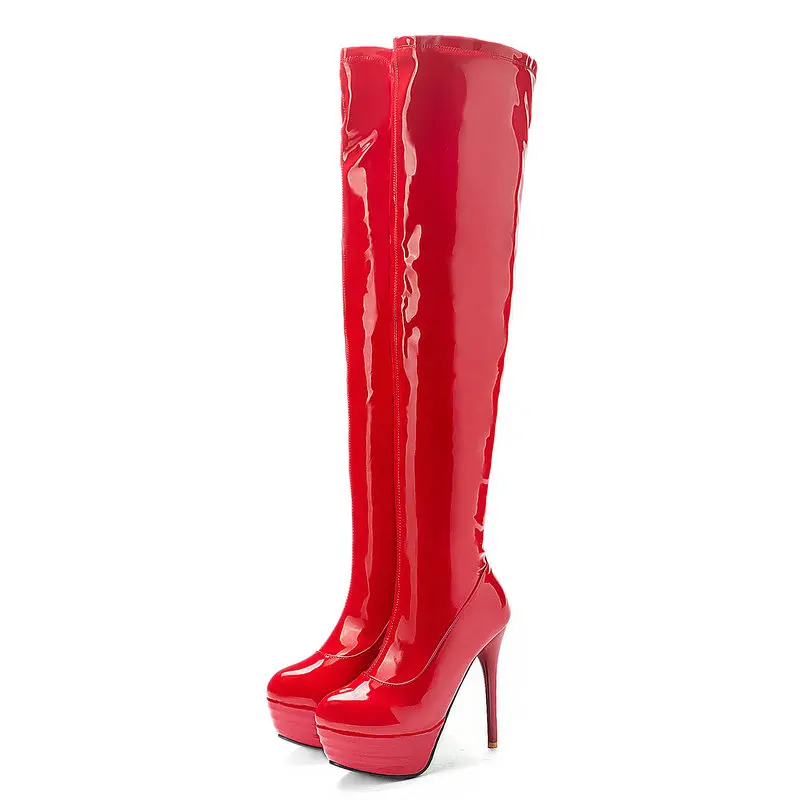 ENMAYER/ г. Ботфорты из лакированной кожи с круглым носком, роскошная дизайнерская обувь для женщин, пикантные сапоги на высоком каблуке, размеры 34-43