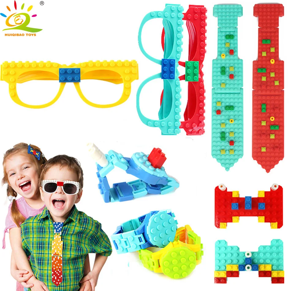 

HUIQIBAO TOYS DIY Glasses Watch Tie Baseplate Building Blocks For Children Compatible Legoingly city Figures kit Creative Bricks