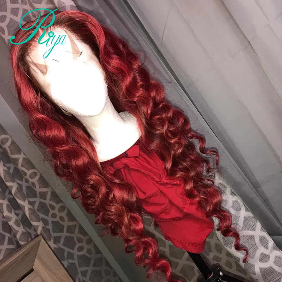 Красные, бордовые 99J 613 Цветные Волнистые Синтетические волосы на фронте человеческих волос парики для черных женщин preplicked закрытие кружево спереди парик бразильский Remy