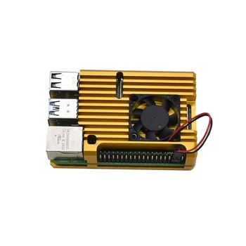 

For Raspberry Pi 4 Model B 2G RAM Kit with Gold CNC Aluminum Alloy Protective Case Fan Cooling 5V 3A Power for Raspberry Pi 4B