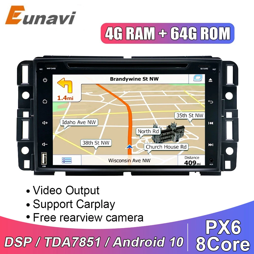 Eunavi 2 Din Android 10 Автомобильный DVD радио мультимедиа для Chevrolet/Silverado/Tahoe/Monte GMC