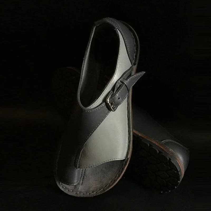 

Women Casual Sandals Leather Vintage Comfort Fashion Retro Buckle-Strap Flats Slip on Sandals Suit for Summer Beach Travel shoes