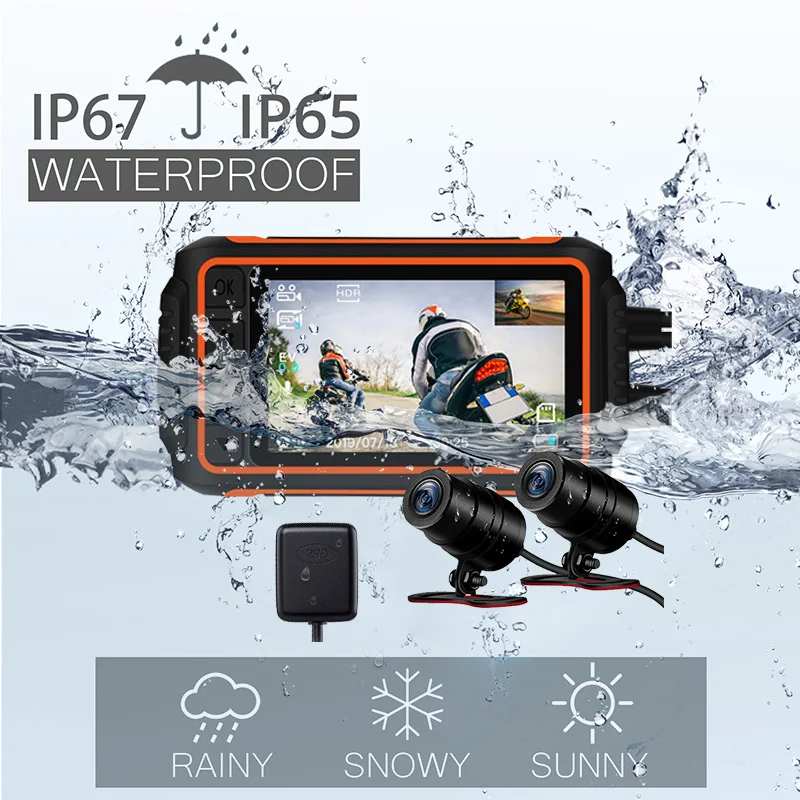 Olysine 3 ''IPS экран WiFi мотоциклетный видеорегистратор GPS Водонепроницаемый Full HD