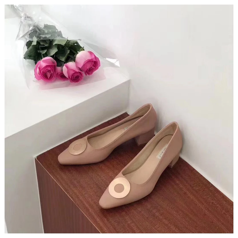 Khaki Round Buckle DONLEE QUEEN/модные туфли-лодочки женская повседневная обувь на низком каблуке с металлической пряжкой Осенняя обувь без застежки zapatillas de mujer - Цвет: Khaki Round Buckle