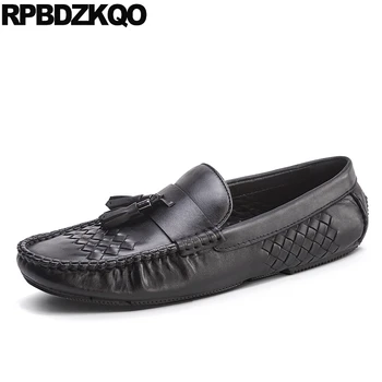 

casual tassel slip on shoes brand famous moccasins cow skin men european loafers runway italian flats Italy black high quality
