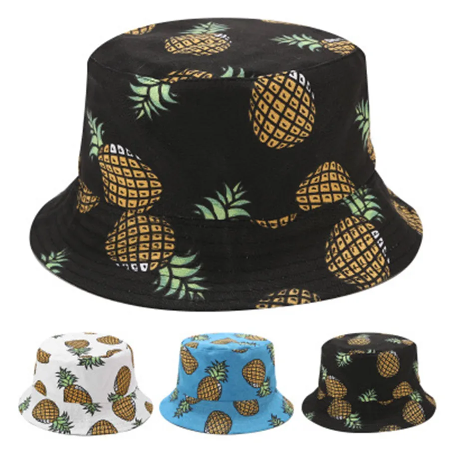 Pineapple Bucket Hat Spring Summer Bob Hat Hip Hop Fashion Fisherman Hat Harajuku Fruits Printed Unisex Women Girls for travel