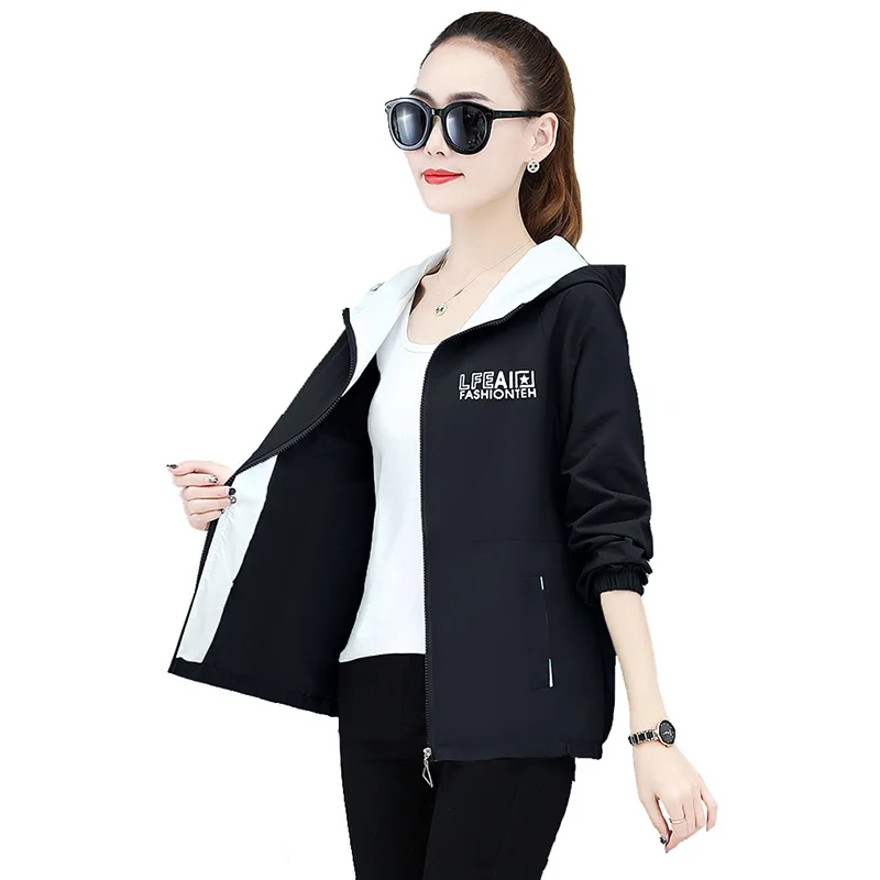 

Spring Autumn Short Baseball Uniform Woman 2023 Loose Fashion Jacket Outerwear Ladies All-Match Hooded Ladies Windbreaker Jacket