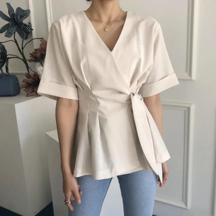 Flectit Side Tie V Neck Wrap Tops Women 