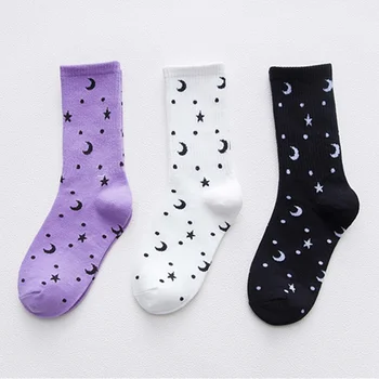 

Cotton Socks Harajuku Moon Socks Tide Brand Sports Socks Solid Color Ladies Socks Purple Black For Woman