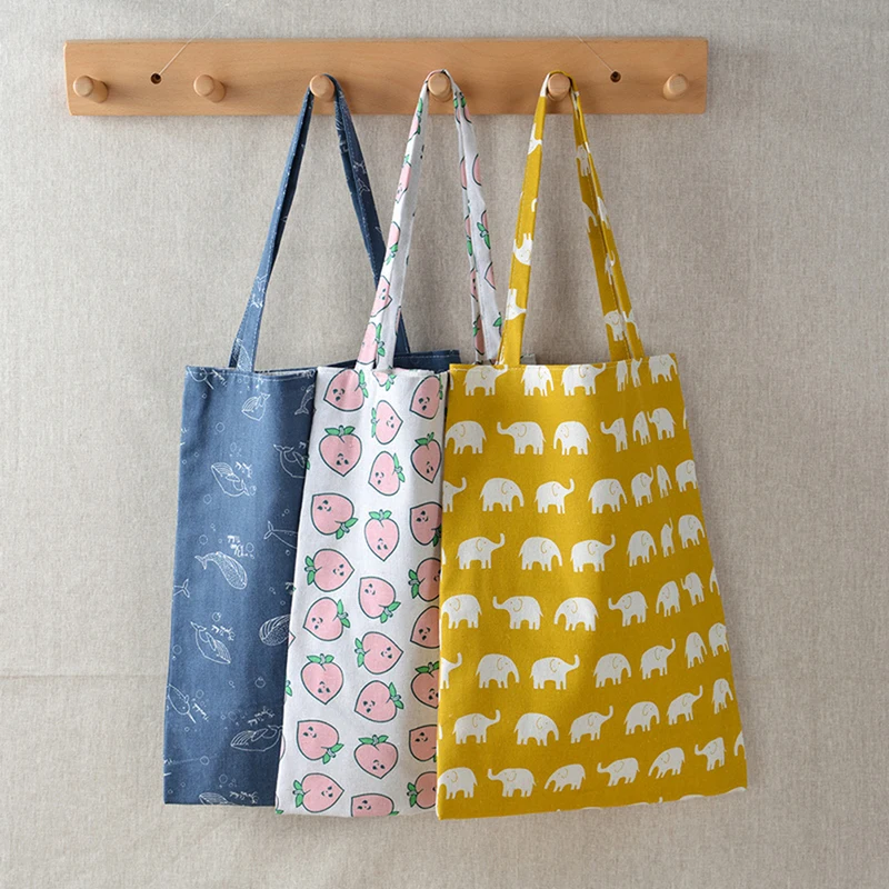 Cute 1pc Print Reusable Shopping Bag Women Canvas Tote Bags Eco Bag