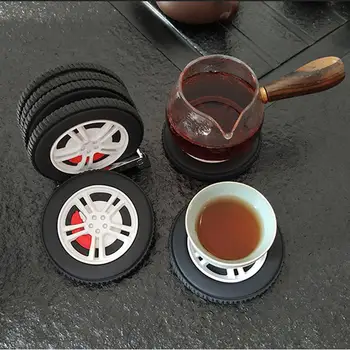 

4pcs PVC Coaster Cup Holder Cup Stand Round Thicken Creative Soft Rubber Tires Shape Design For Home