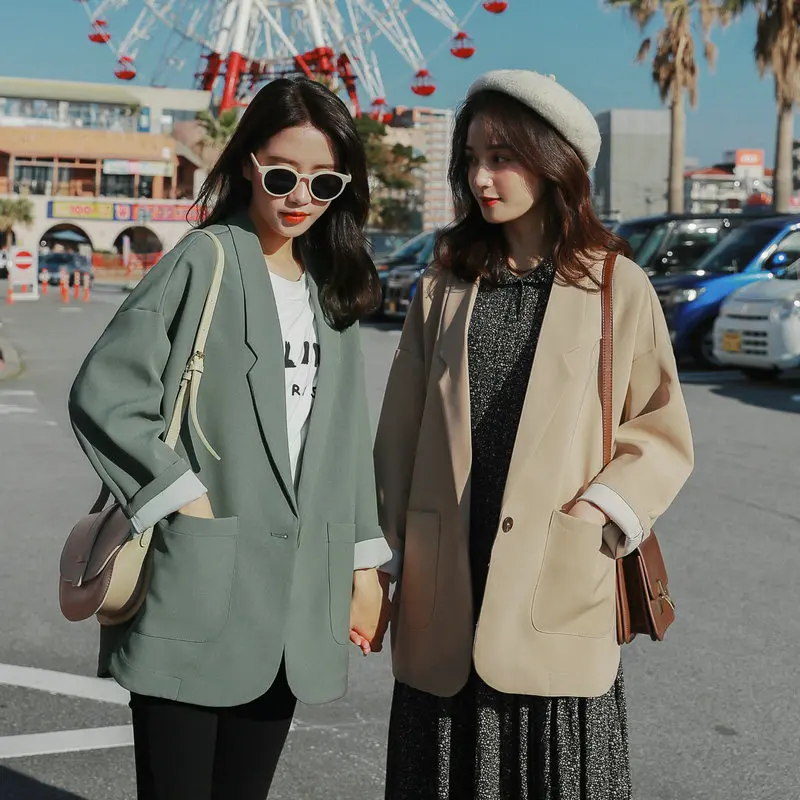 

Suit Jacket Women's Short 2019 New Style Korean-style Spring And Autumn Casual Loose-Fit England Ventilation Network Red CHIC Su