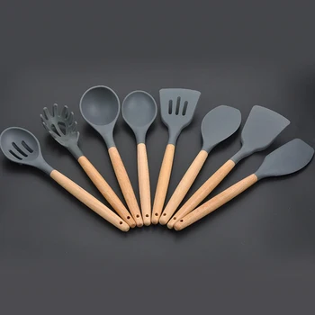

Spaghetti Tools Cookware With Storage Box Non Stick Cooking Spoon Wood Handle Inlaid Spatula Silicone Kitchen Utensil Set