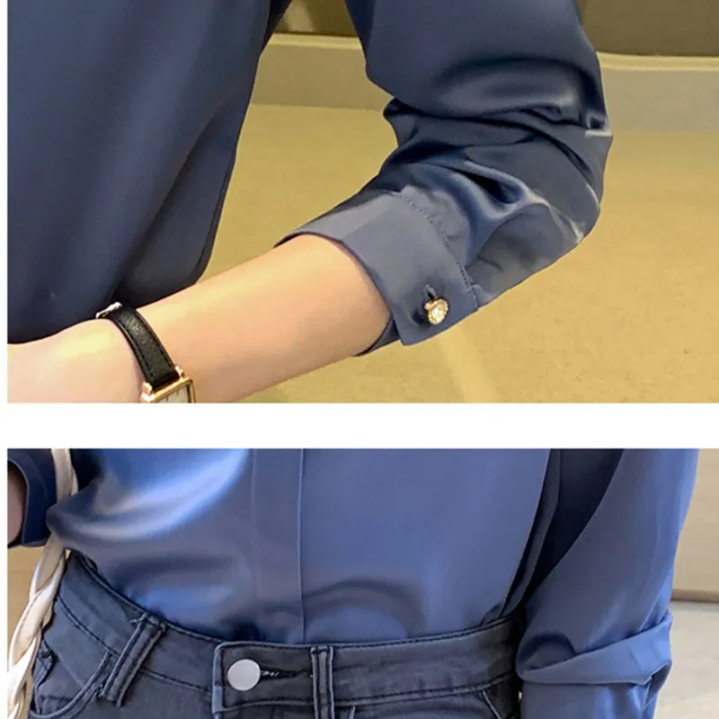 Silk Shirts Women Long Sleeve Shirts Blouses for Women Satin Clothing Shirt Office Lady Solid Silk Shirt Blouse 2022 Fashion Top