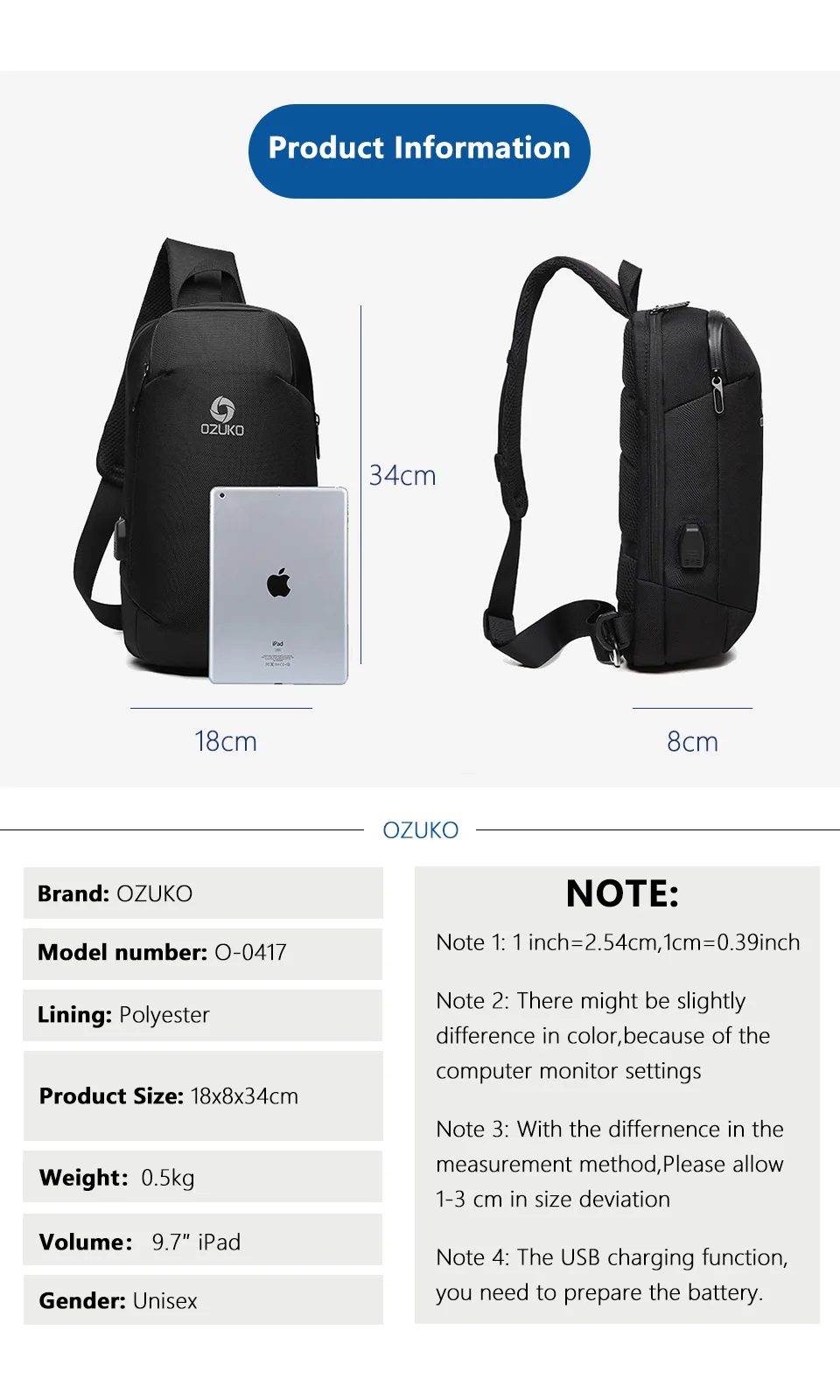 Новые мужские противоугонные сумки через плечо Модные мужские 9,7 дюймов iPad сумка через плечо зарядка через usb Водонепроницаемый Слинг Грудь сумка