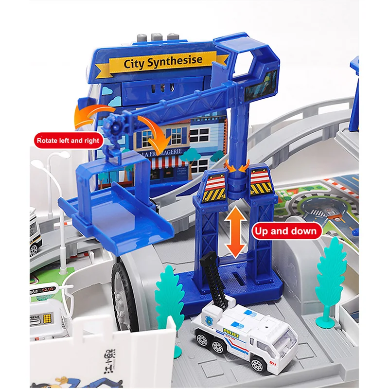 2In1 Railway Racing Tracks Electric Car Toys Parking Lot with Light Music Assemble Container Truck Track Toys for Boys Gift