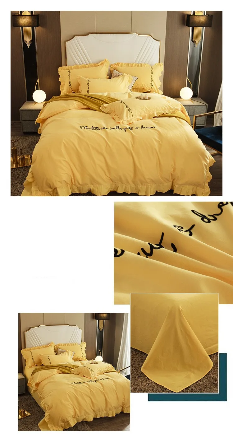 Simple Style 60support Embroidery Thickening Grinding Wool Bedding 4-piece Set Ruffled Bed Sheets Quilt Cover Soft Delicate