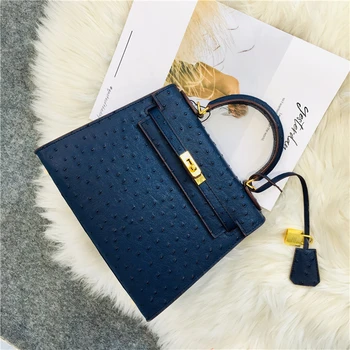 

2020 New Leather Luxury Handbag Design Keyy ostrich Grain Cow Skin Women Bag Original Leather Shoulder Bag Diagonal Package