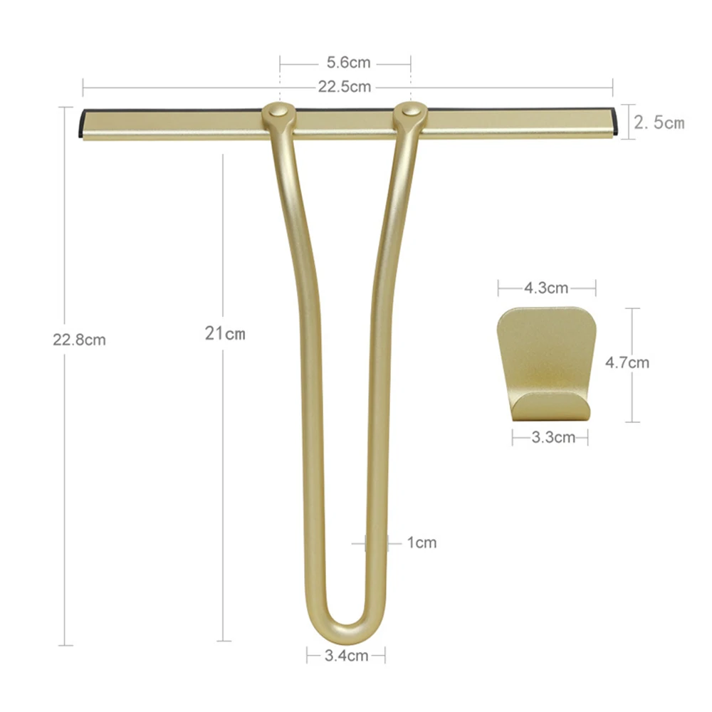 Gold Color Window Glass Scraper Aluminum Wiper With Hook Silicone Cleaning Tool For Bathroom Shower Car Household Cleaning Tool