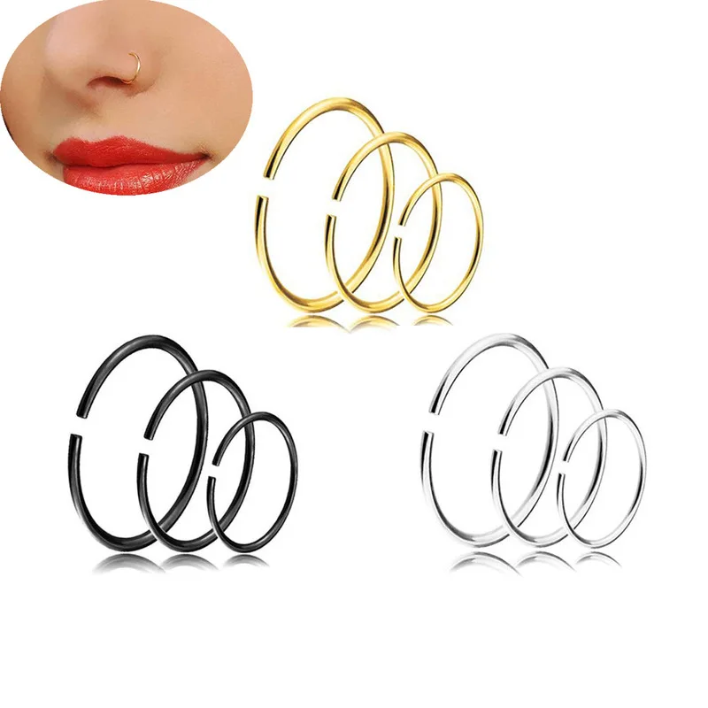 

the United States body piercing C type stainless steel rod nose ring 6/8/10mm 9 woolly nasal lip rings earrings with