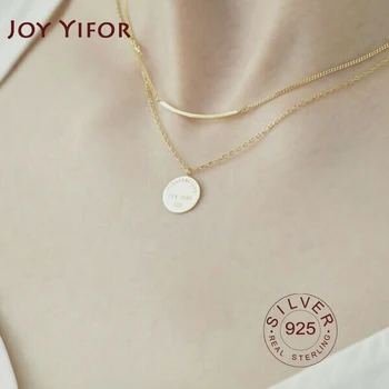 

925 Sterling Silver Pendant Neckelace For Women Light Gold Plated Jewellery ruond 2 layed Necklaces Fine Jewelry