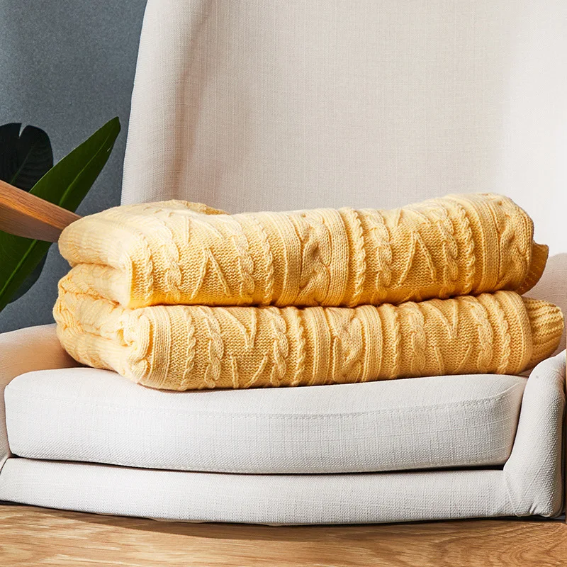 Высококачественный, из овчины бархатные покрывала зимнее теплое вязаное шерстяное одеяло диван/стеганое одеяло квилт вязаное одеяло одеяла - Цвет: goose yellow