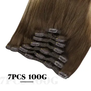 

Clip on Human Hair Extensions 7 Pcs/Pack 120g Brown Balayage Brazilian Machine Made Remy Straight Full Head