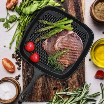 

Non-stick steak egg ham frying pan wooden handle foldable easy to operate cast iron square grill pan frying pan kitchen tool
