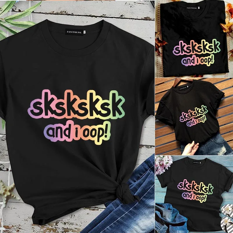 SKSKSK and I oop футболки с буквенным принтом женские повседневные футболки с коротким рукавом и круглым вырезом женские пуловеры Топы
