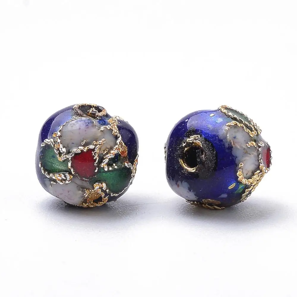 200Pcs 6mm Mixed Color Handmade Cloisonne Beads Brass Metal Round Beads for Jewelry Making DIY Bracelet Necklace Findings