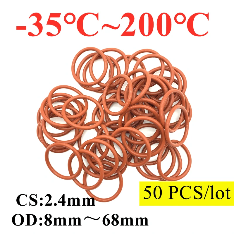 

50pcs CS 2.4mm Red Silicone VMQ O Ring Thickness Washers Gasket Food Grade Sealing Waterproof Insulated Rubber Silicon o-rings