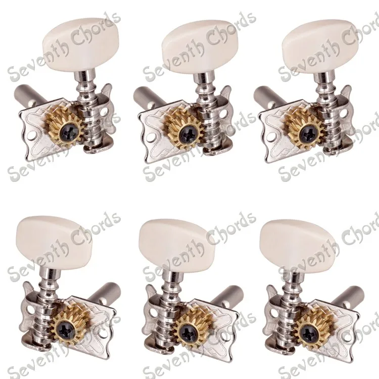 

A Set 3R3L Silver Open Gear Guitar String Tuning Pegs Machine Heads Tuners for With White Square Button