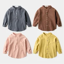 Новые повседневные однотонные рубашки для мальчиков детская хлопковая блузка с длинными рукавами Блузка для мальчиков в стиле ретро блузка мягкого силуэта Детские рубашки на весну-осень