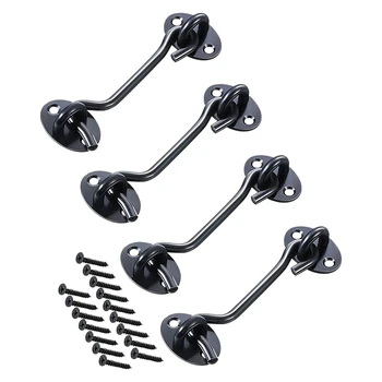 

Cabin Hook Eye Latch Black 100mm Lock Hook and Eye Latch Solid Thicken Bar Door Lock with Mounting Screws for Barn Door, Bathroo