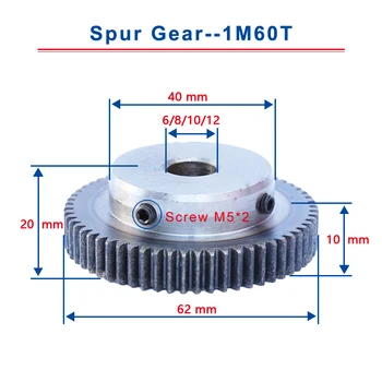

1 Piece 1M60T Spur Gear Bore Size 6 / 8 / 10 / 12 mm Motor Gear Low Carbon Steel Material High Quality Metal Gear For Motor