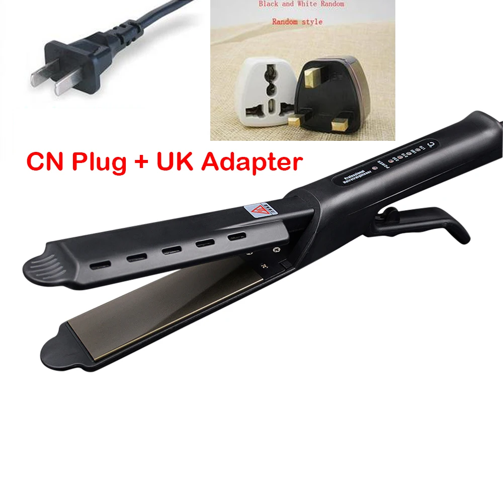 CN Plug UK Adapter Professional Salon Ceramic Tourmaline Ionic Flat Iron Hair Straightener Salon Glider hair straightening hair styling accessories - Цвет: CN Plug UK Adapter
